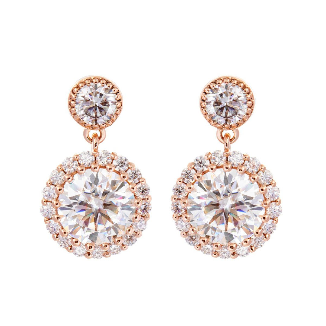 14K Rose Gold Round Lab Diamond Halo Stud Earrings - FIORESE JEWELRY