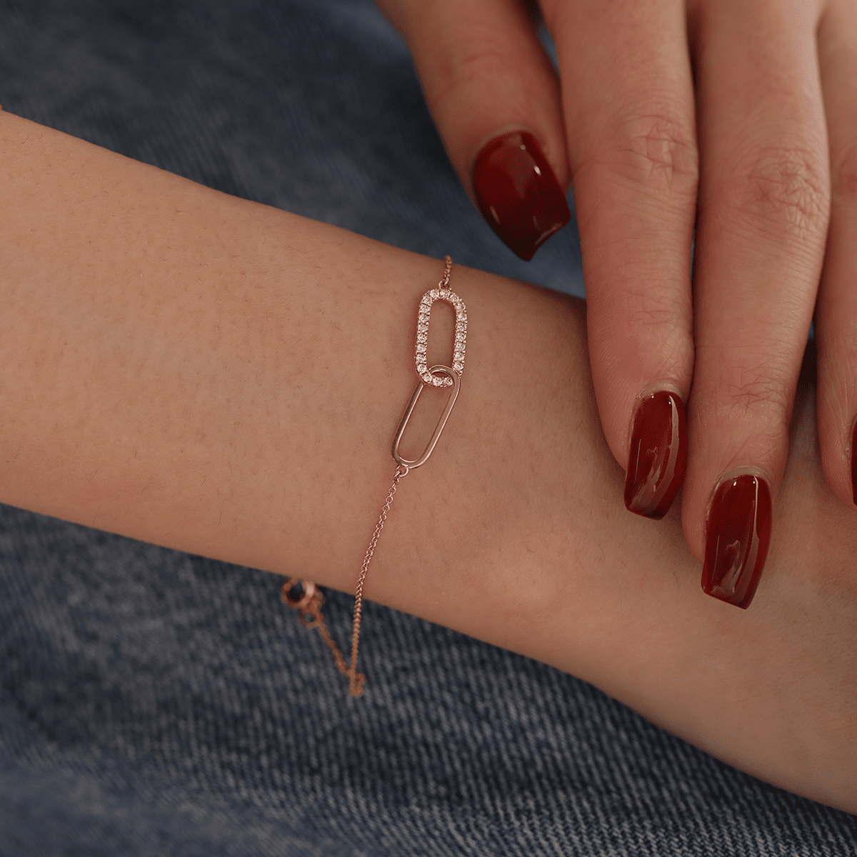 Round Lab Diamond Rectangular Ring-Toi-et-Moi Pave Pendant Chain Bracelet