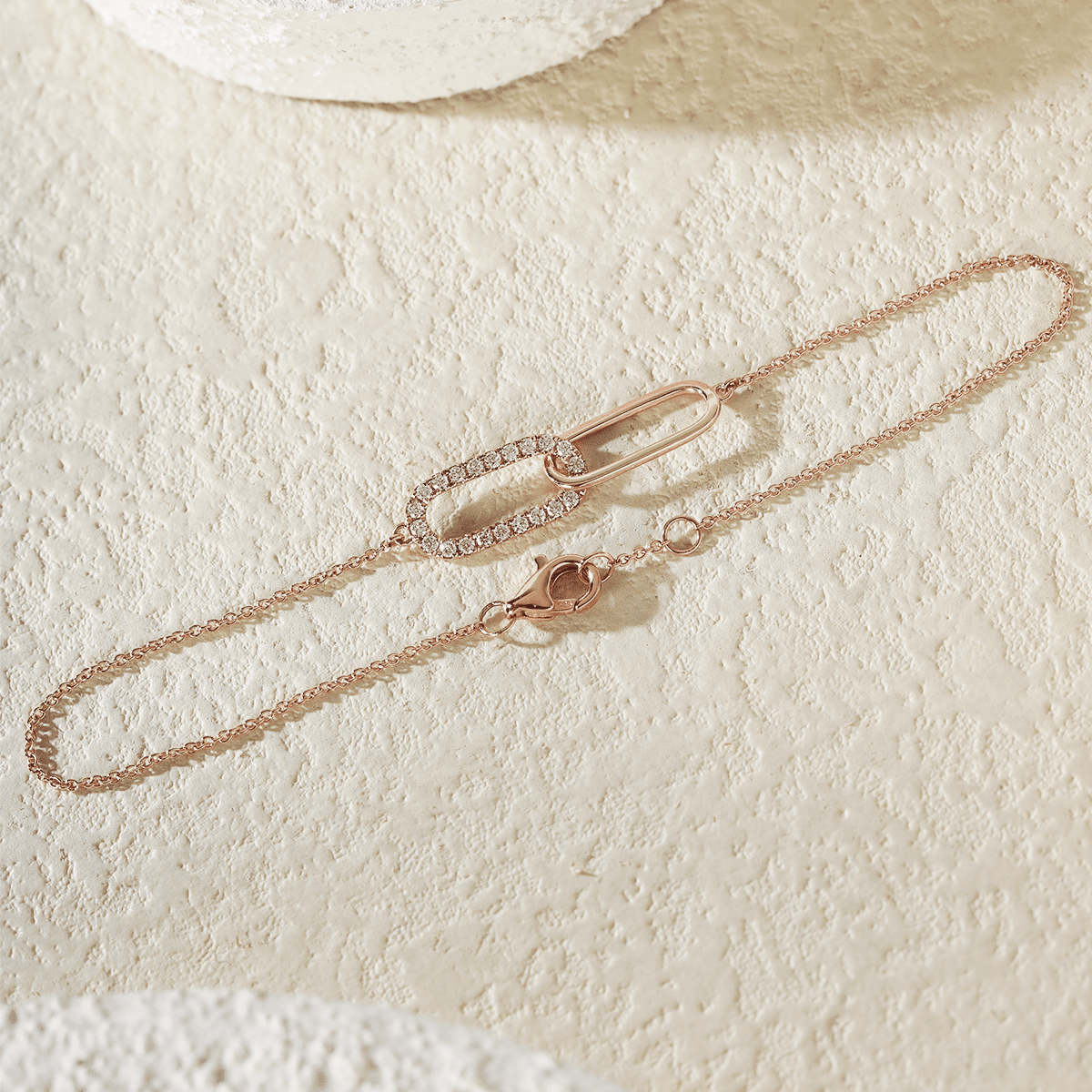 Round Lab Diamond Rectangular Ring-Toi-et-Moi Pave Pendant Chain Bracelet