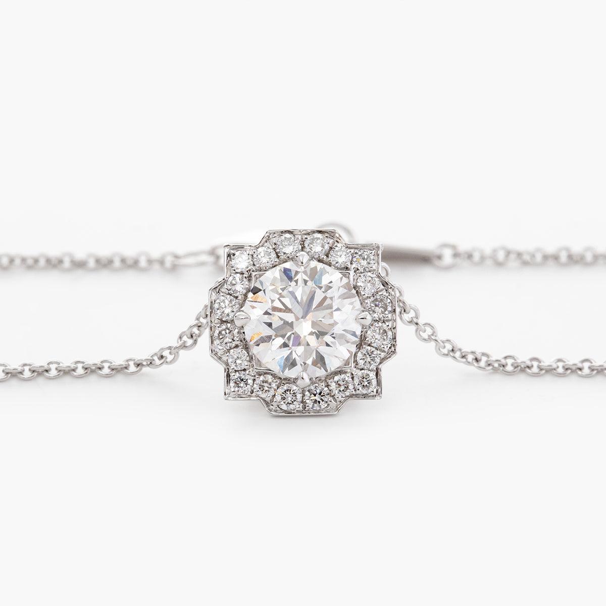 14K Round Brilliant Cut Lab Diamond Halo Setting White Gold Necklace