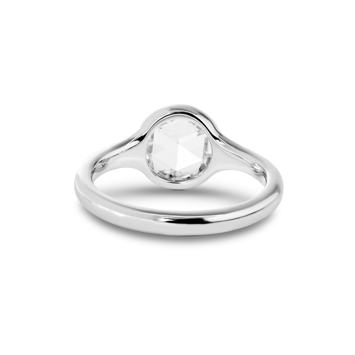 14K White Gold 1.5ct Rose Cut Lab Diamond Bezel Ring with Tapered Band