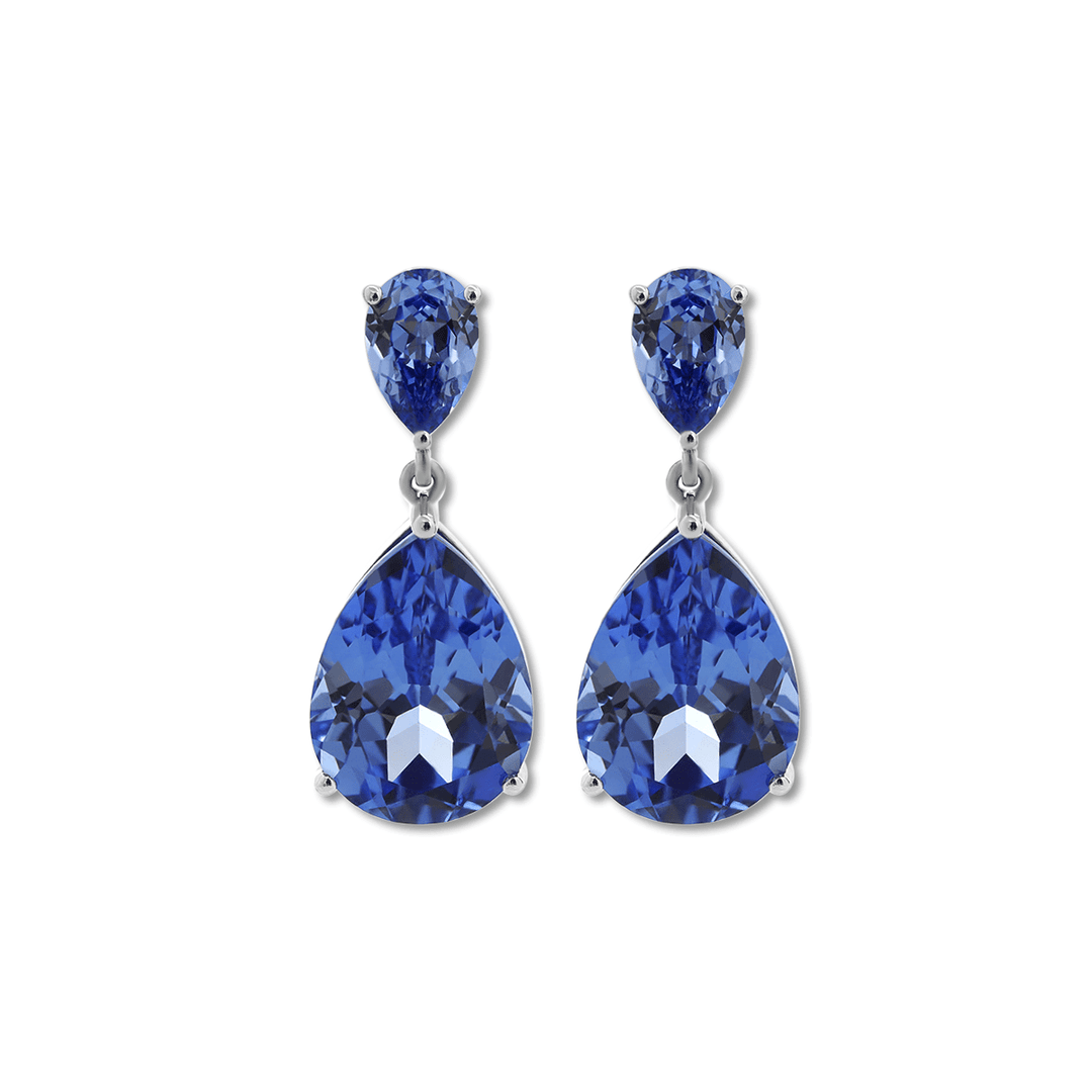 14K White Gold 16 ct tw Pear Shaped Cornflower Blue Lab Sapphire Drop Stud Earrings - FIORESE JEWELRY