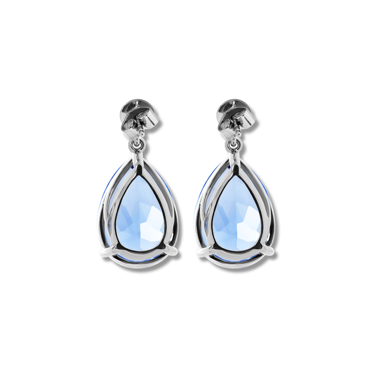 14K White Gold 16 ct tw Pear Shaped Cornflower Blue Lab Sapphire Drop Stud Earrings - FIORESE JEWELRY
