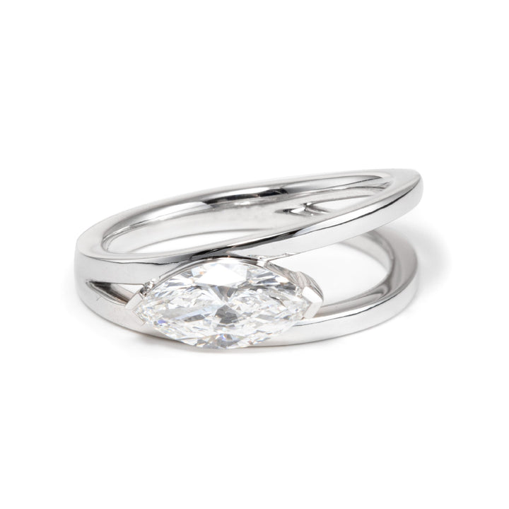 14K White Gold 1ct Marquise Cut Lab Diamond Solitaire Ring in V Shape Design - FIORESE JEWELRY