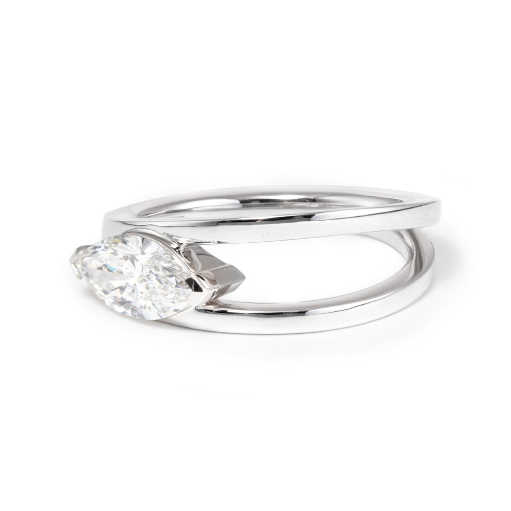 14K White Gold 1ct Marquise Cut Lab Diamond Solitaire Ring in V Shape Design - FIORESE JEWELRY