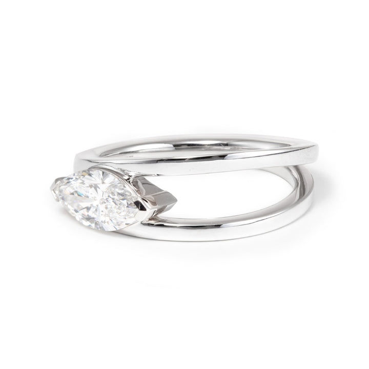 14K White Gold 1ct Marquise Cut Lab Diamond Solitaire Ring in V Shape Design - FIORESE JEWELRY