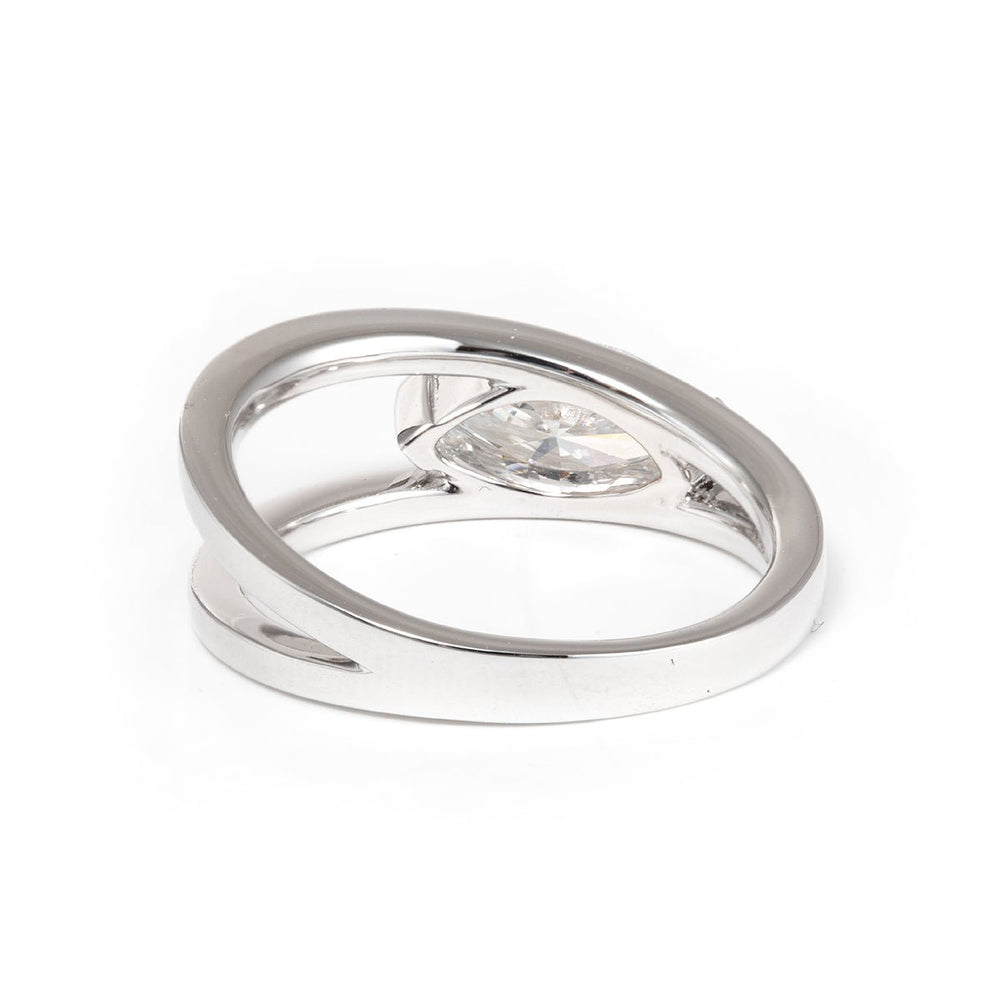14K White Gold 1ct Marquise Cut Lab Diamond Solitaire Ring in V Shape Design - FIORESE JEWELRY