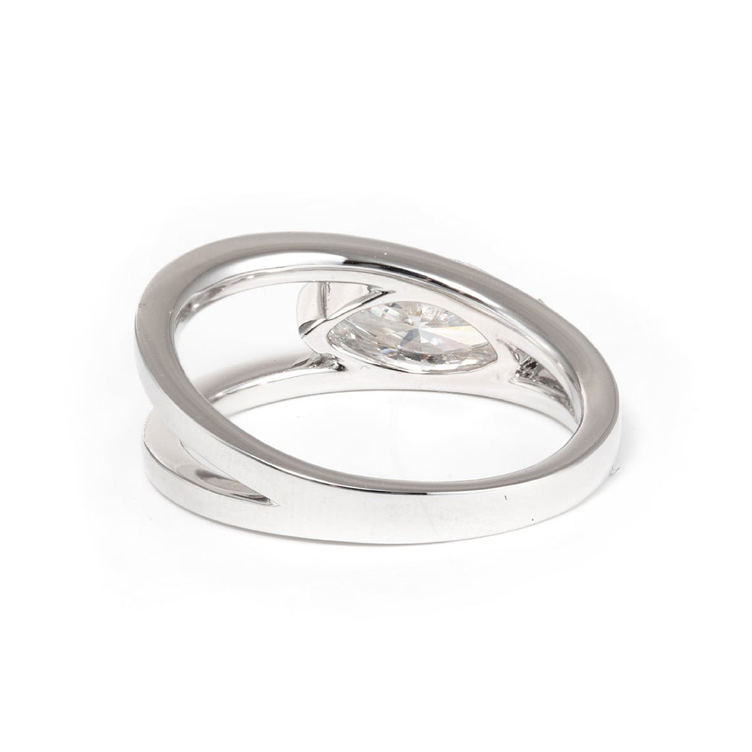 14K White Gold 1ct Marquise Cut Lab Diamond Solitaire Ring in V Shape Design - FIORESE JEWELRY