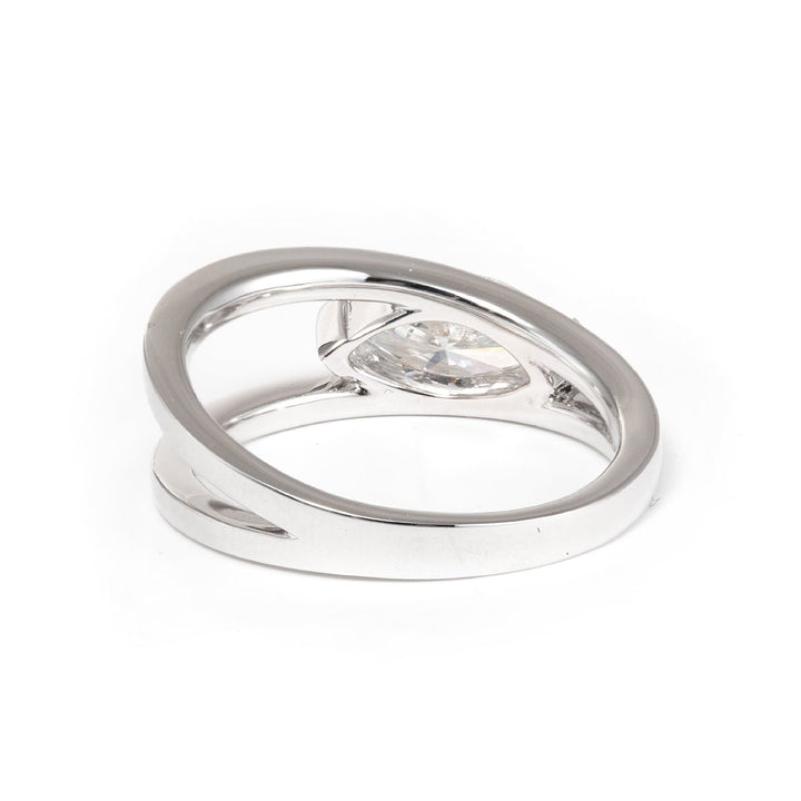 14K White Gold 1ct Marquise Cut Lab Diamond Solitaire Ring in V Shape Design - FIORESE JEWELRY