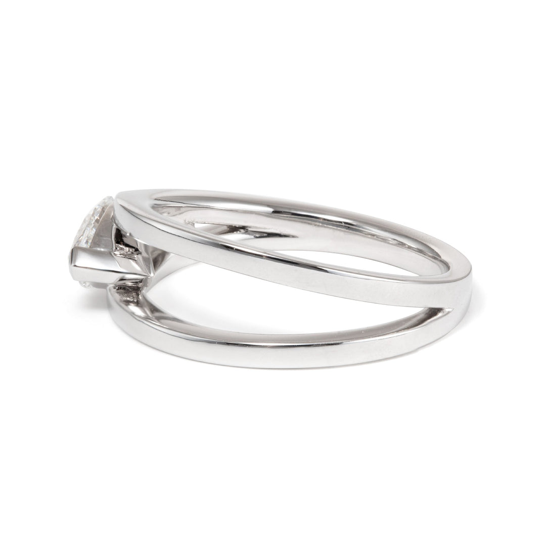 14K White Gold 1ct Marquise Cut Lab Diamond Solitaire Ring in V Shape Design - FIORESE JEWELRY