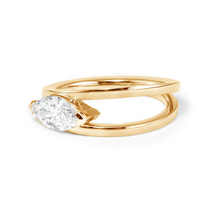 14K White Gold 1ct Marquise Cut Lab Diamond Solitaire Ring in V Shape Design - FIORESE JEWELRY