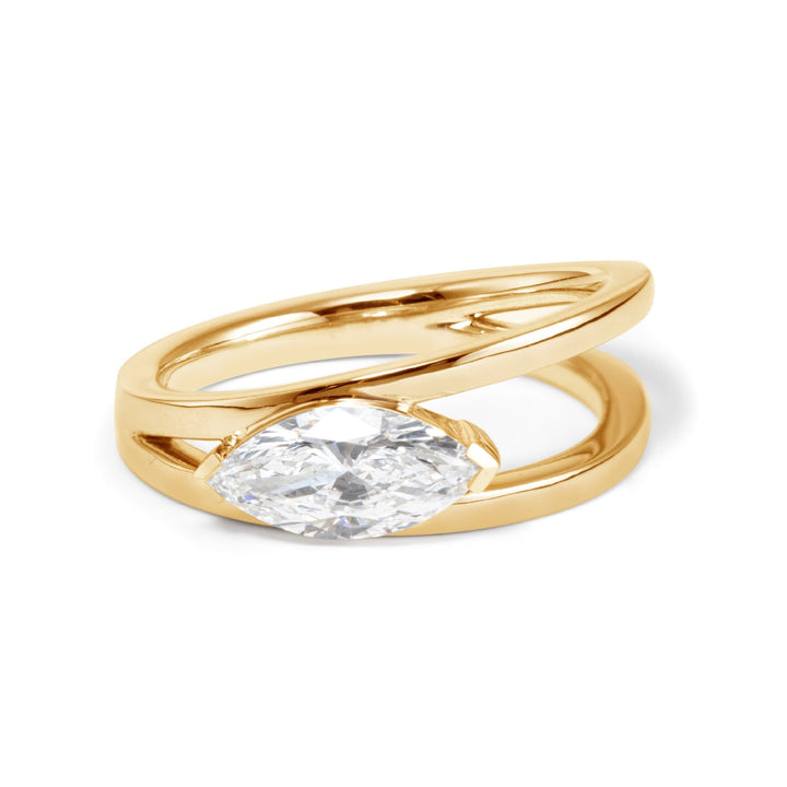 14K White Gold 1ct Marquise Cut Lab Diamond Solitaire Ring in V Shape Design - FIORESE JEWELRY