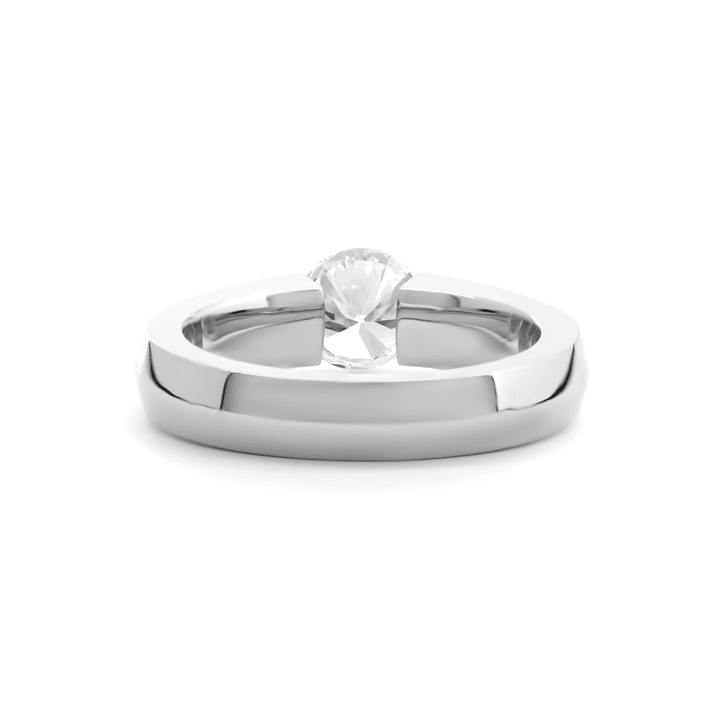 14K White Gold 1ct Round Brilliant Cut Lab Diamond Solitaire Ring with Knife Edge Band Design - FIORESE JEWELRY