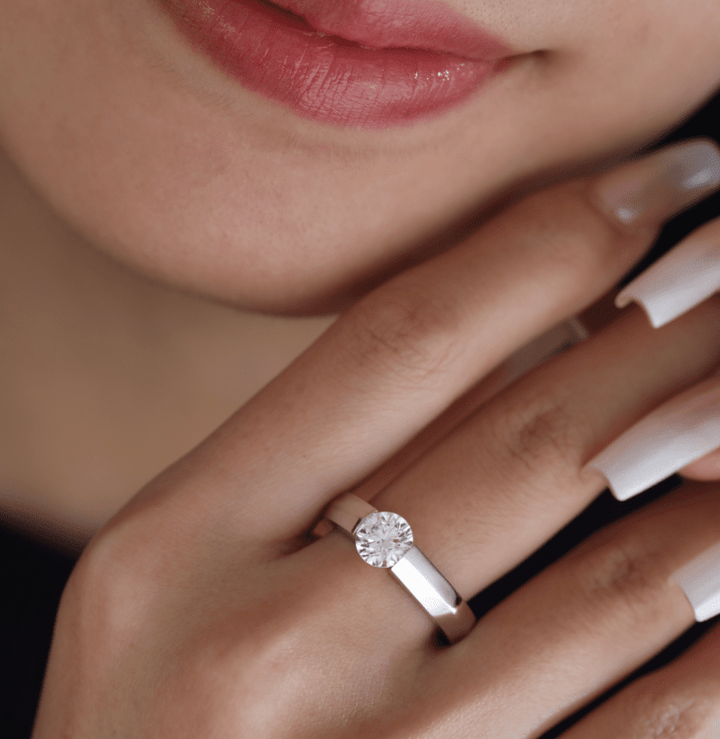 14K White Gold 1ct Round Brilliant Cut Lab Diamond Solitaire Ring with Knife Edge Band Design - FIORESE JEWELRY
