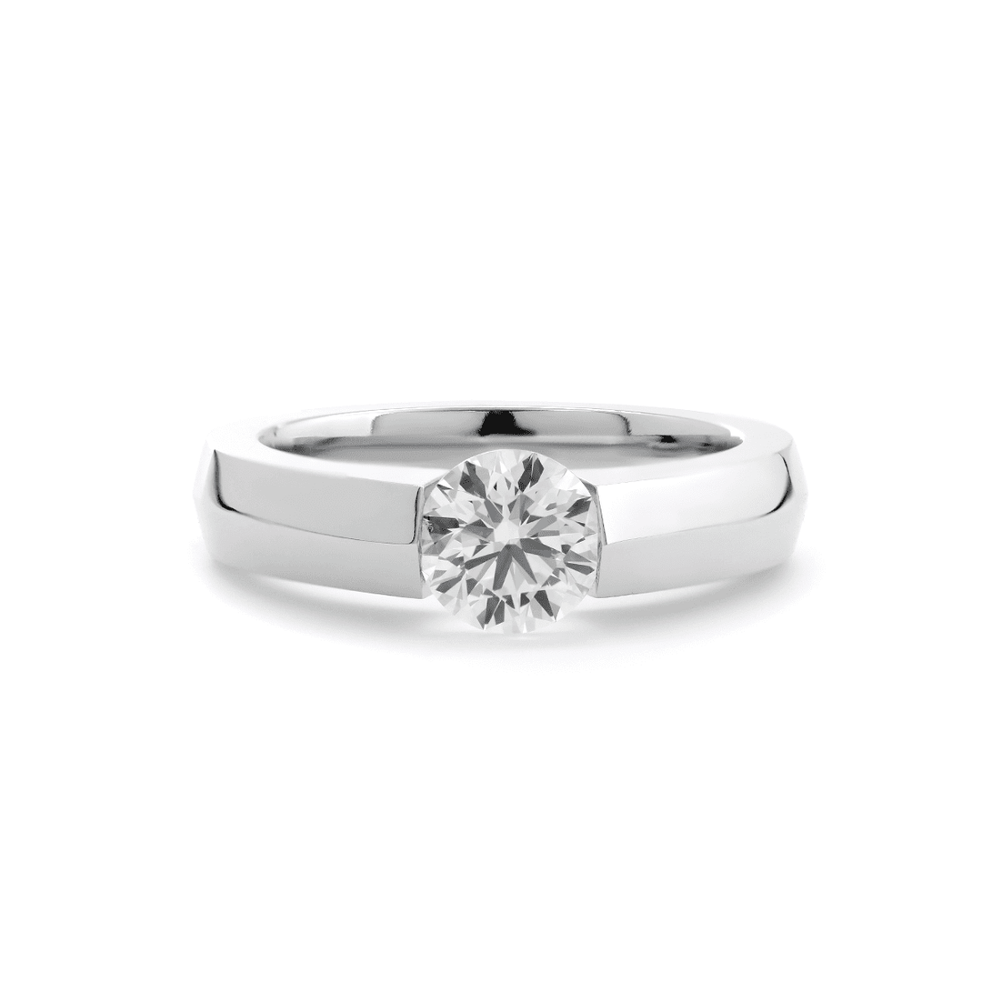 14K White Gold 1ct Round Brilliant Cut Lab Diamond Solitaire Ring with Knife Edge Band Design - FIORESE JEWELRY
