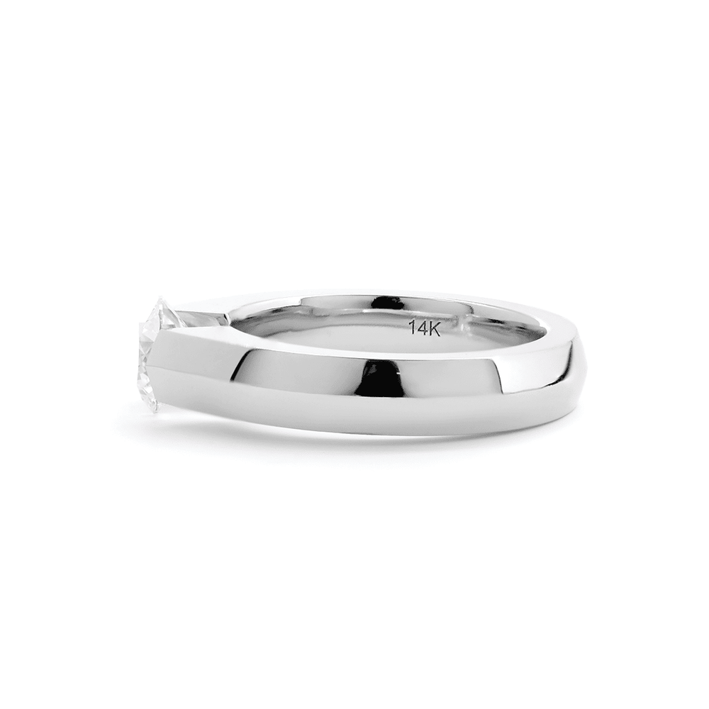 14K White Gold 1ct Round Brilliant Cut Lab Diamond Solitaire Ring with Knife Edge Band Design - FIORESE JEWELRY