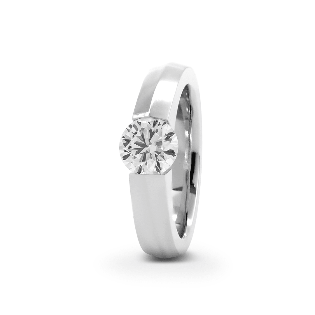 14K White Gold 1ct Round Brilliant Cut Lab Diamond Solitaire Ring with Knife Edge Band Design - FIORESE JEWELRY