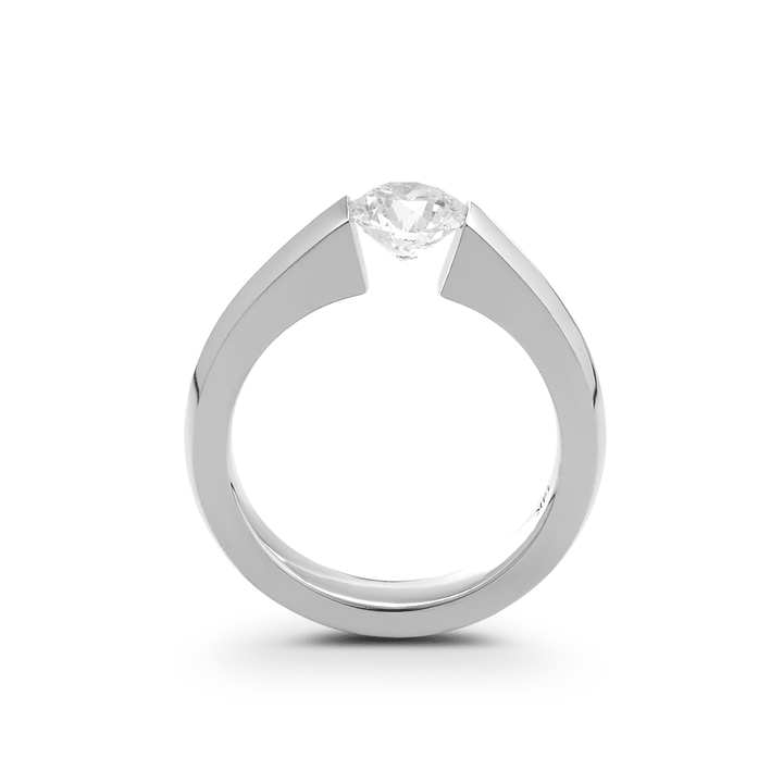 14K White Gold 1ct Round Brilliant Cut Lab Diamond Solitaire Ring with Knife Edge Band Design - FIORESE JEWELRY
