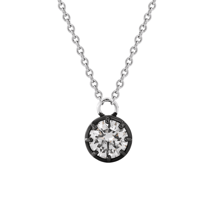 14K White Gold 1ct Round Lab Diamond Pendant Necklace with Black Rhodium Plated Bezel - FIORESE JEWELRY