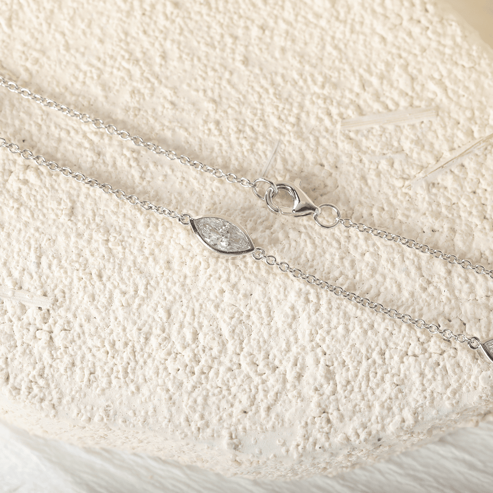 14K White Gold 2.5 ct tw Marquise Cut Lab Diamond Bezel 5 - Stone Station Necklace - FIORESE JEWELRY