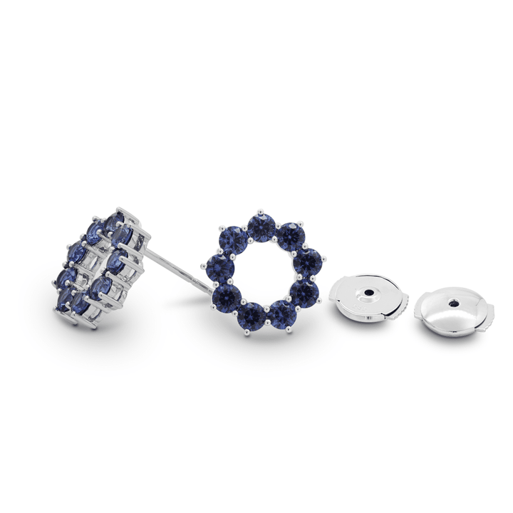 14K White Gold 2.5 ct tw Round Cornflower Lab Sapphire Round Prong Basket Stud Earrings - FIORESE JEWELRY