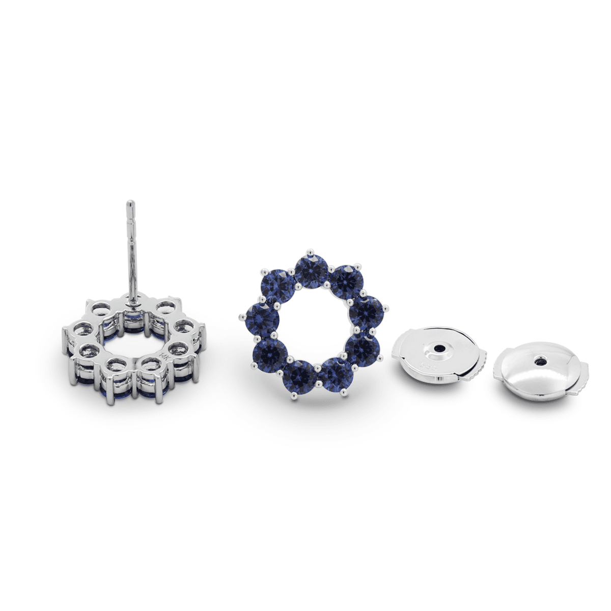14K White Gold 2.5 ct tw Round Cornflower Lab Sapphire Round Prong Basket Stud Earrings - FIORESE JEWELRY