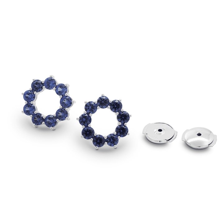 14K White Gold 2.5 ct tw Round Cornflower Lab Sapphire Round Prong Basket Stud Earrings - FIORESE JEWELRY