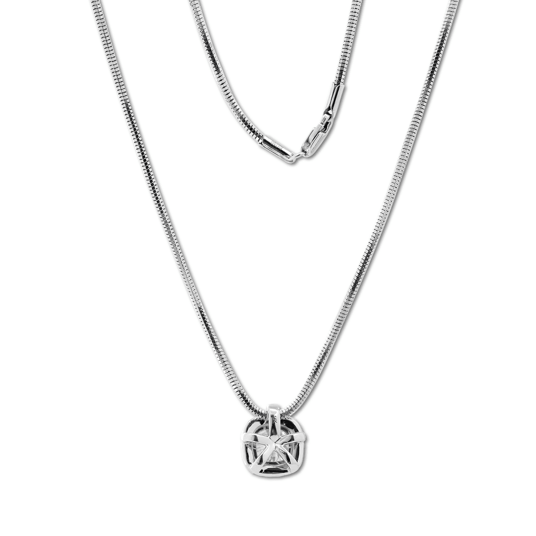 14K White Gold 2ct Cushion Lab Diamond Pendant Necklace with Round Lab Diamond Halo and Snake Chain - FIORESE JEWELRY