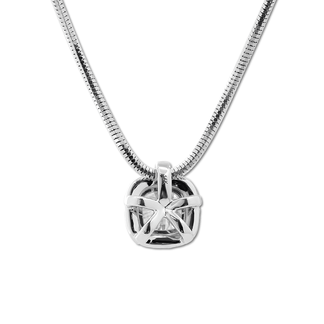 14K White Gold 2ct Cushion Lab Diamond Pendant Necklace with Round Lab Diamond Halo and Snake Chain - FIORESE JEWELRY