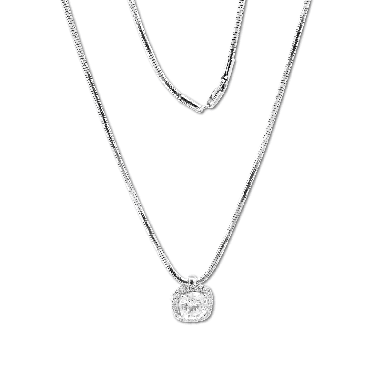 Cushion-Cut Lab Diamond Pendant with Round Lab Diamond Halo