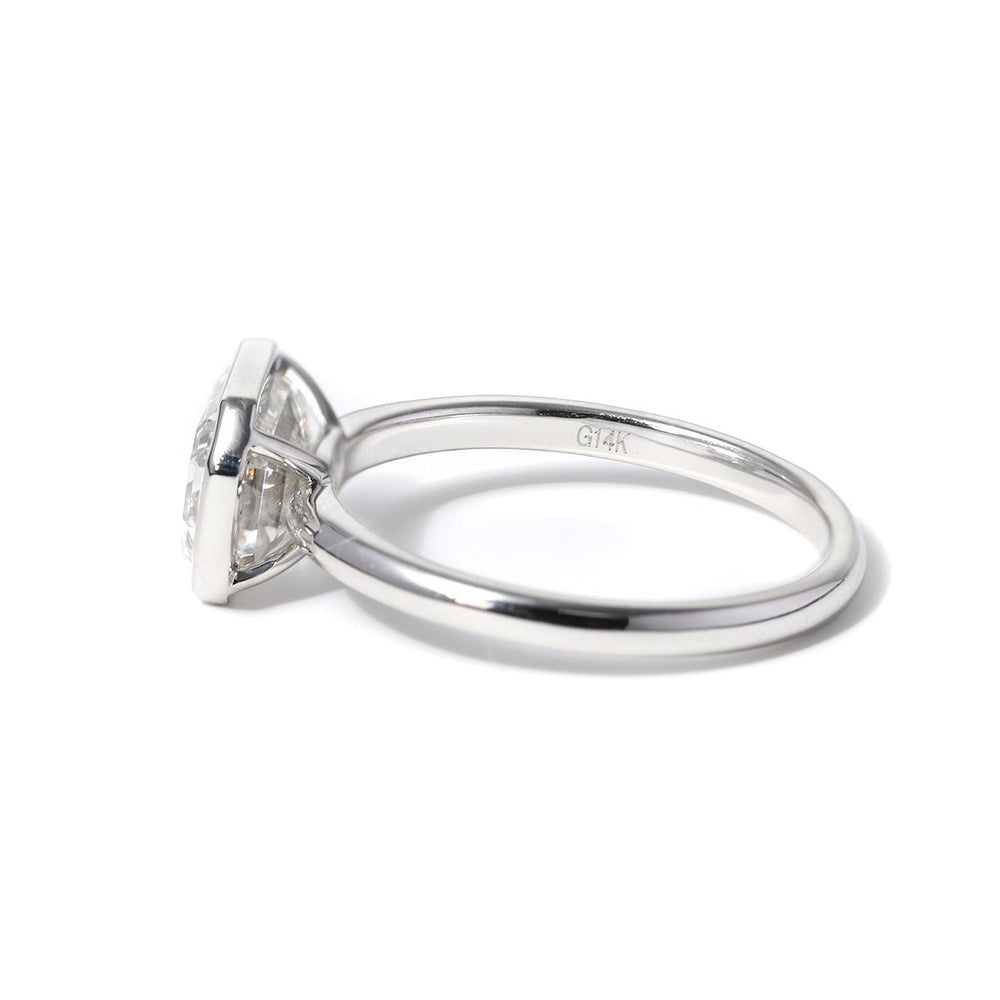 14K White Gold 2ct Emerald Cut Lab Diamond Bezel Solitaire Ring - FIORESE JEWELRY
