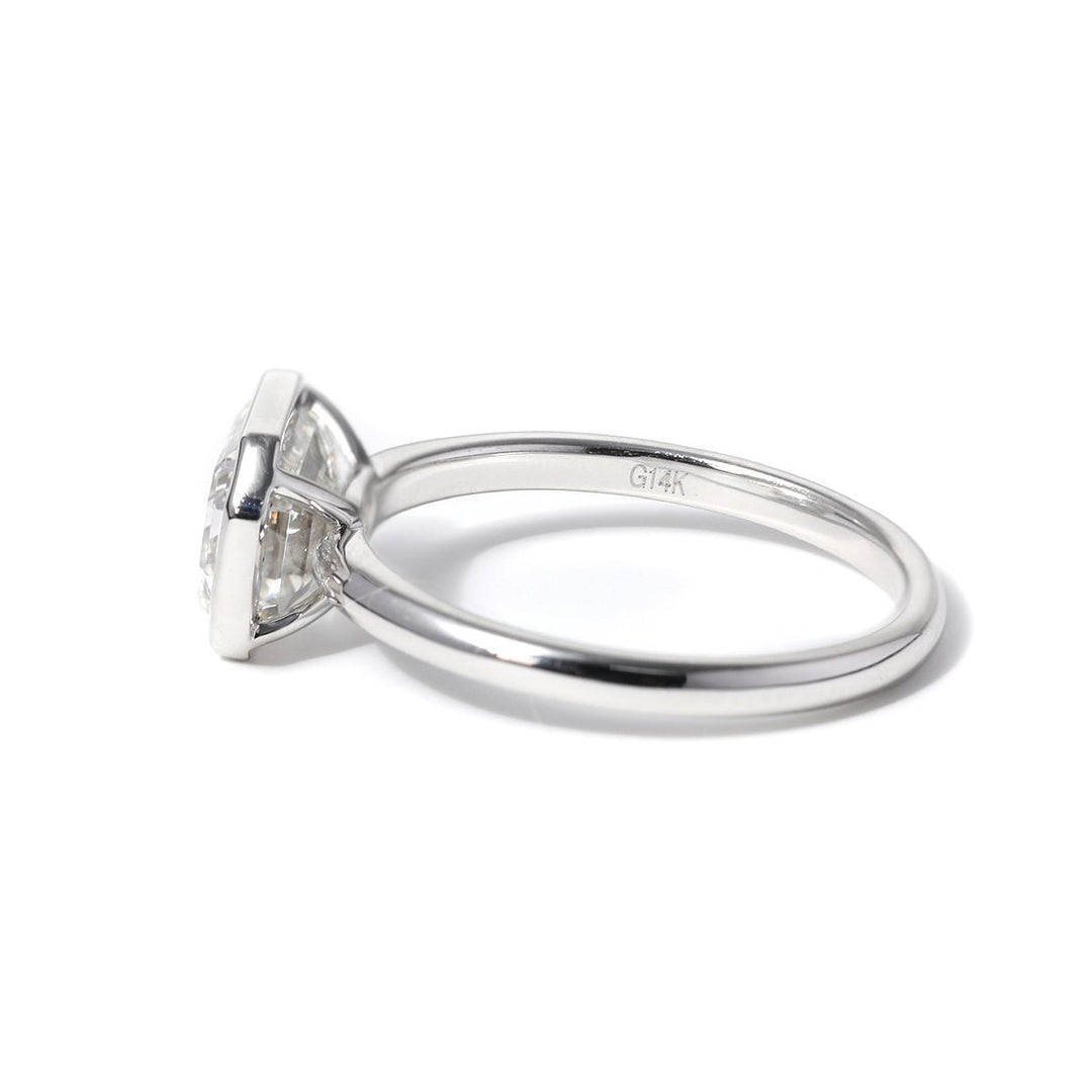 14K White Gold 2ct Emerald Cut Lab Diamond Bezel Solitaire Ring - FIORESE JEWELRY