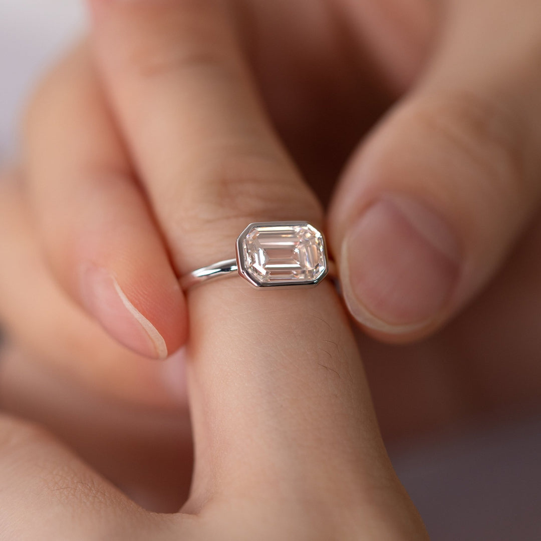 14K White Gold 2ct Emerald Cut Lab Diamond Bezel Solitaire Ring - FIORESE JEWELRY