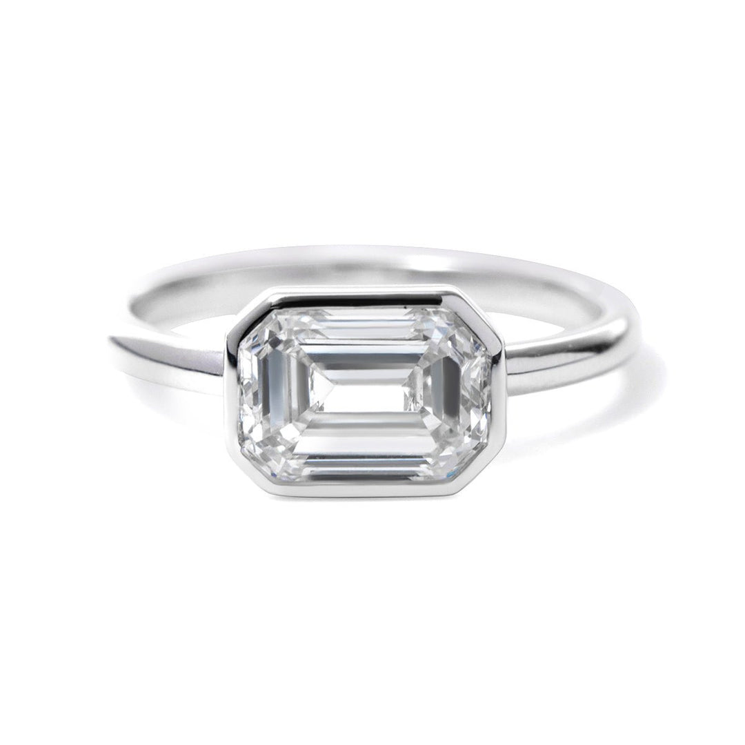 14K White Gold 2ct Emerald Cut Lab Diamond Bezel Solitaire Ring - FIORESE JEWELRY