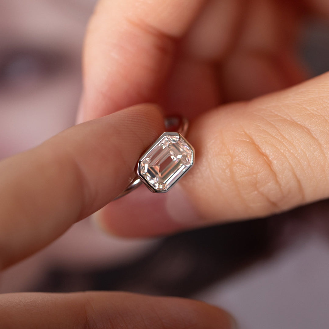 14K White Gold 2ct Emerald Cut Lab Diamond Bezel Solitaire Ring - FIORESE JEWELRY