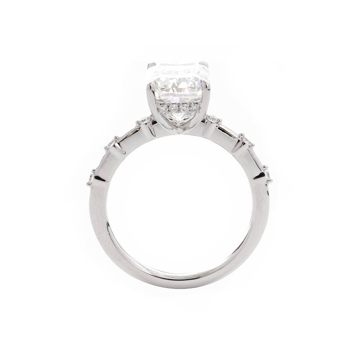 14K White Gold 3.5ct Radiant Cut Lab Diamond Hidden Halo Ring - FIORESE JEWELRY
