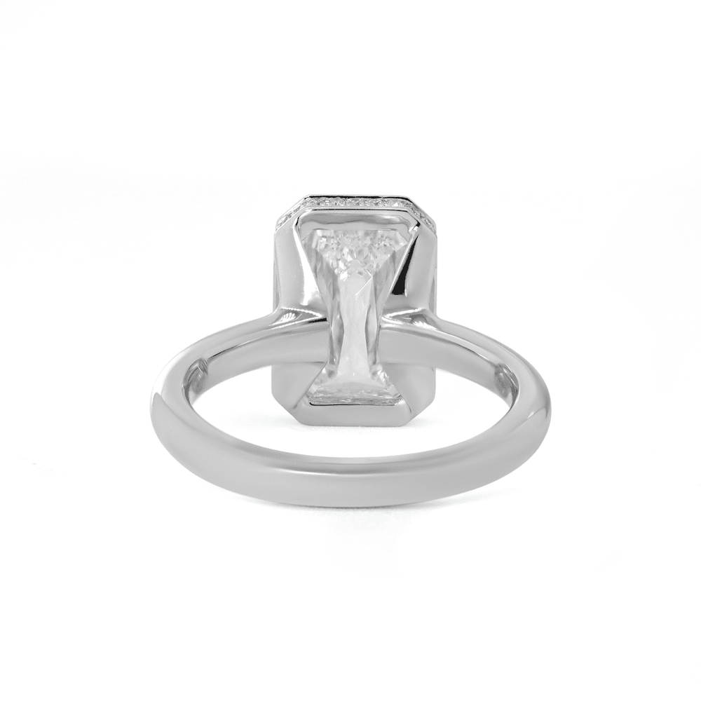 14K White Gold 3ct Criss Cut Bezel Ring with Round Lab Diamond Hidden Halo - FIORESE JEWELRY