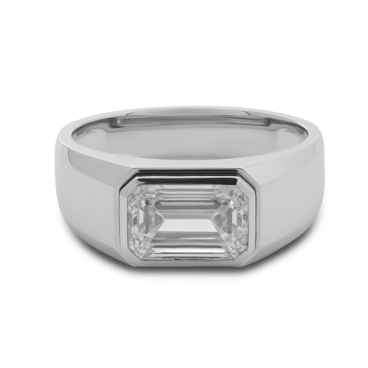 14K White Gold 3ct Emerald Cut Lab Diamond Bezel Men&