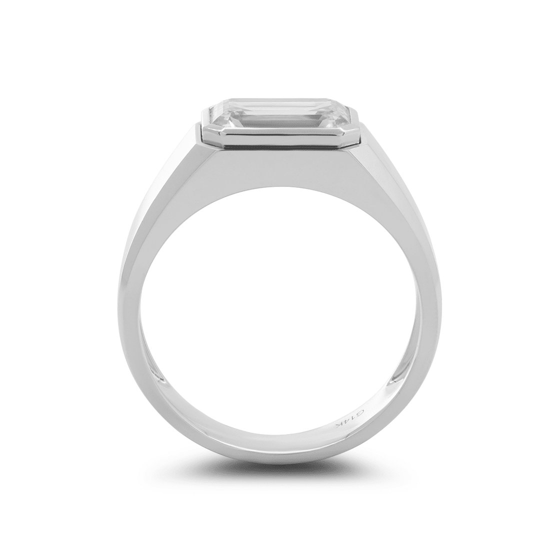 14K White Gold 3ct Emerald Cut Lab Diamond Bezel Men&