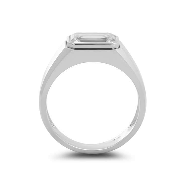 14K White Gold 3ct Emerald Cut Lab Diamond Bezel Men&
