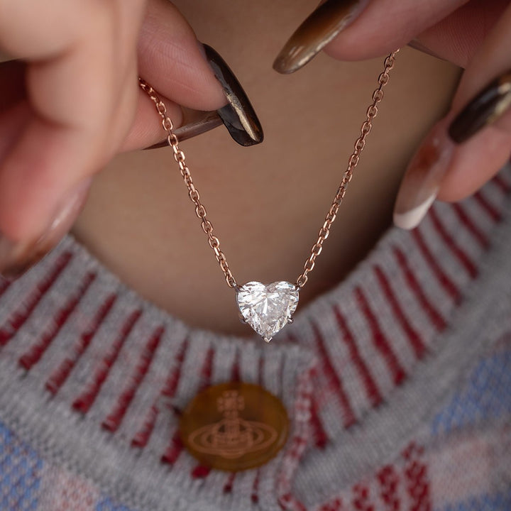 14K White Gold 3ct Heart Shaped Lab Diamond Pendant with 14K Rose Gold Corss Chain - FIORESE JEWELRY
