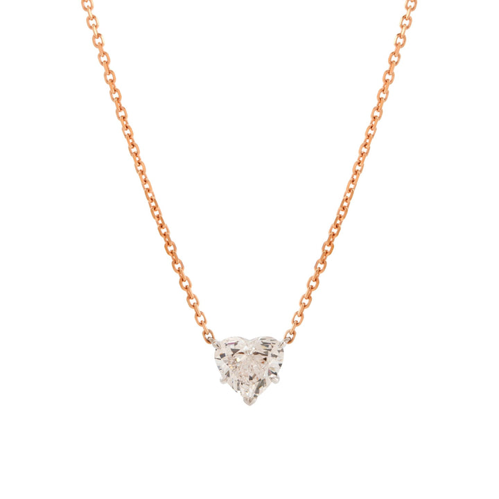 14K White Gold 3ct Heart Shaped Lab Diamond Pendant with 14K Rose Gold Corss Chain - FIORESE JEWELRY