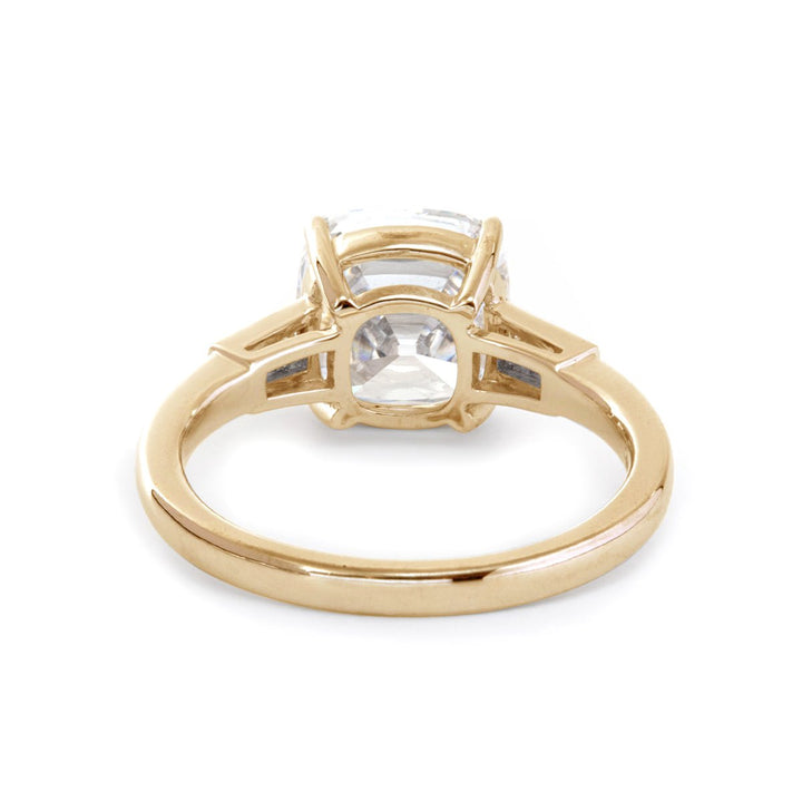 14K White Gold 3ct Old Mine Cut Diamond Tapered Three - Stone Ring - FIORESE JEWELRY