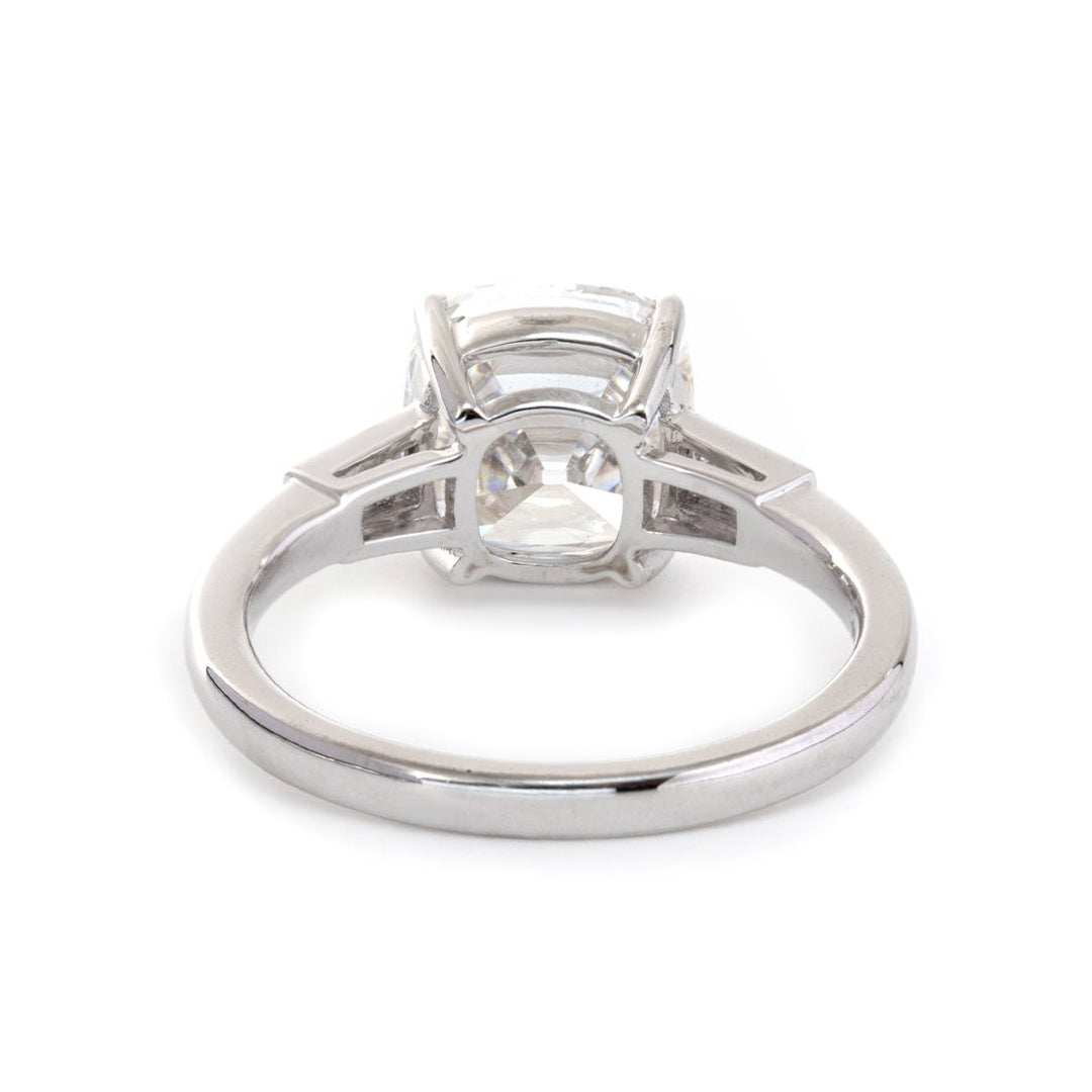 14K White Gold 3ct Old Mine Cut Diamond Tapered Three - Stone Ring - FIORESE JEWELRY