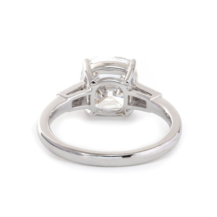 14K White Gold 3ct Old Mine Cut Diamond Tapered Three - Stone Ring - FIORESE JEWELRY