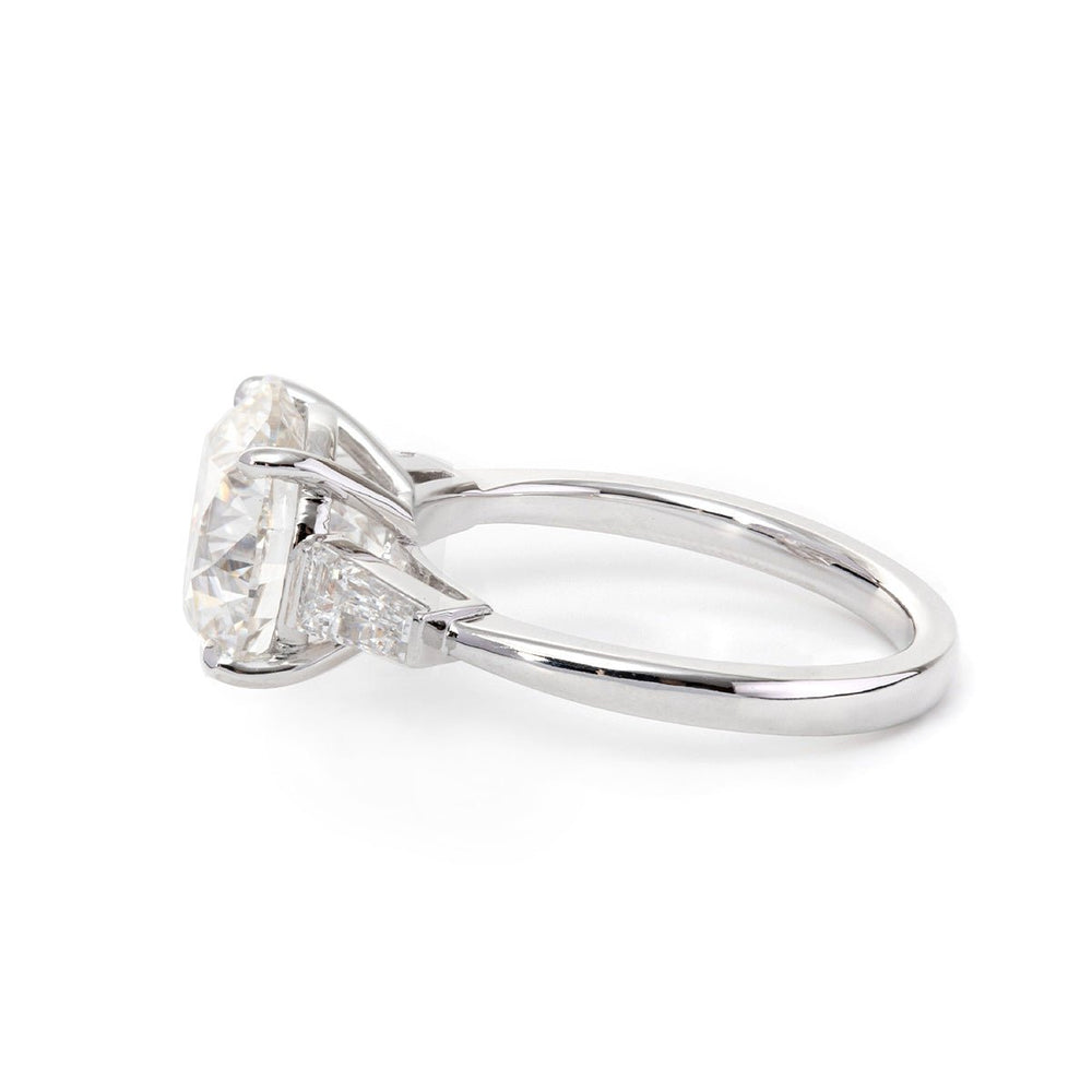14K White Gold 4ct Round Cut Lab Diamond Tapered Three - stone Ring - FIORESE JEWELRY