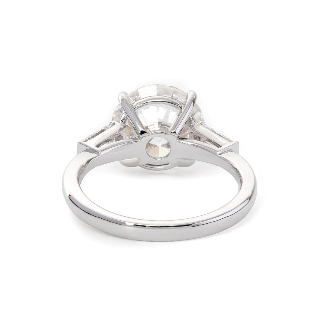 14K White Gold 4ct Round Cut Lab Diamond Tapered Three - stone Ring - FIORESE JEWELRY