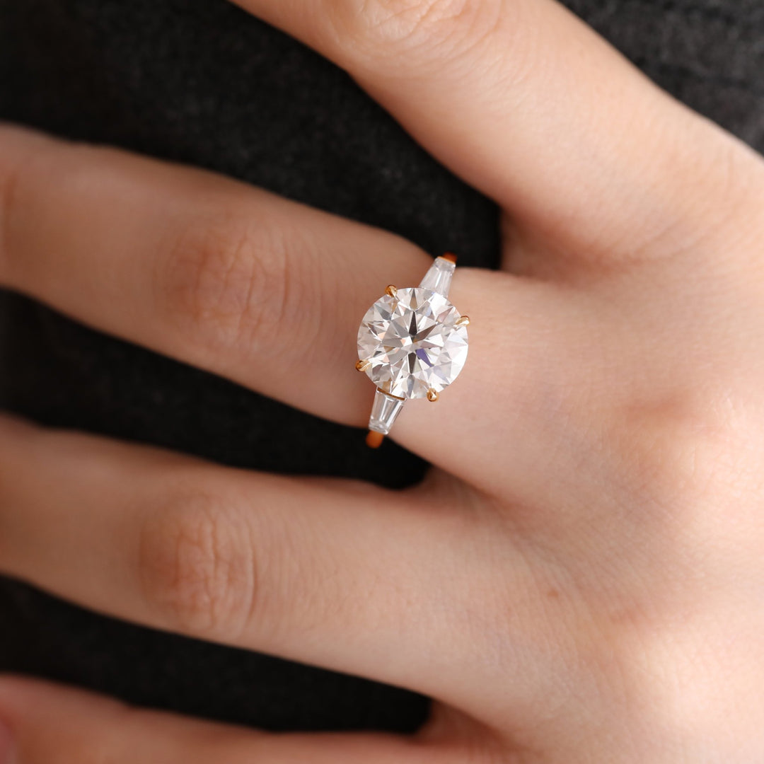 14K White Gold 4ct Round Cut Lab Diamond Tapered Three - stone Ring - FIORESE JEWELRY