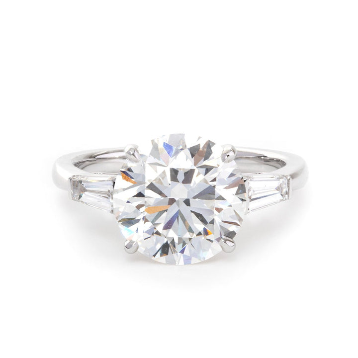 14K White Gold 4ct Round Cut Lab Diamond Tapered Three - stone Ring - FIORESE JEWELRY