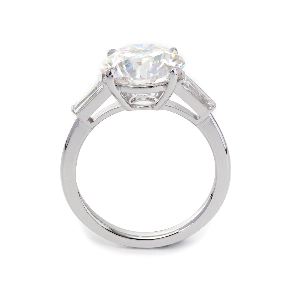 14K White Gold 4ct Round Cut Lab Diamond Tapered Three - stone Ring - FIORESE JEWELRY
